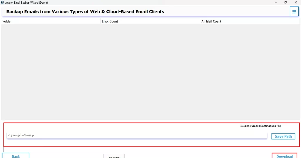Select the desired file location and then click on the Download button.