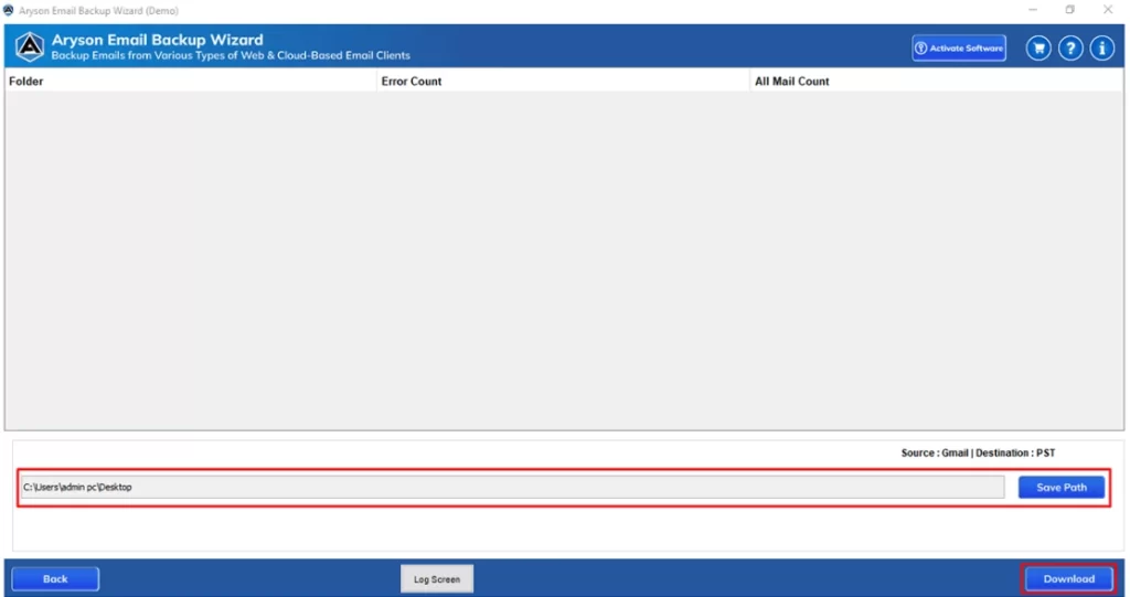Select the destination file path and Start Migration. 