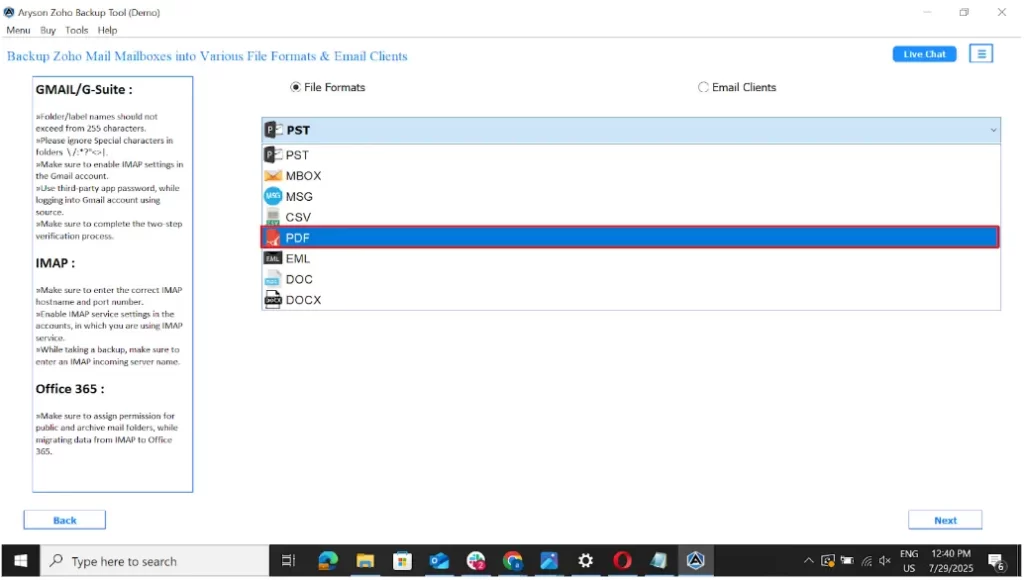 Choose File format as PDF