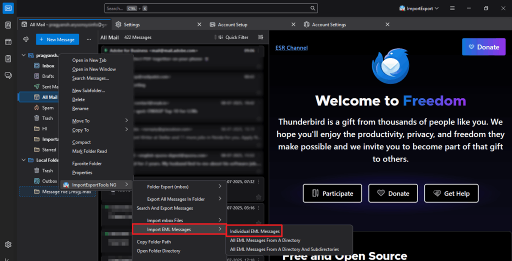 choose the Import EML Messages option