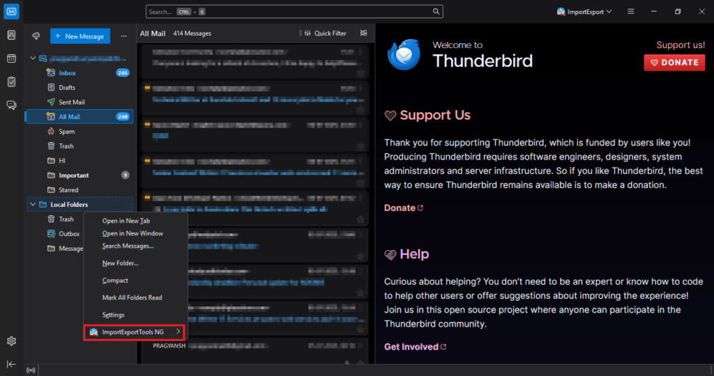 choose the ImportExportTools NG option