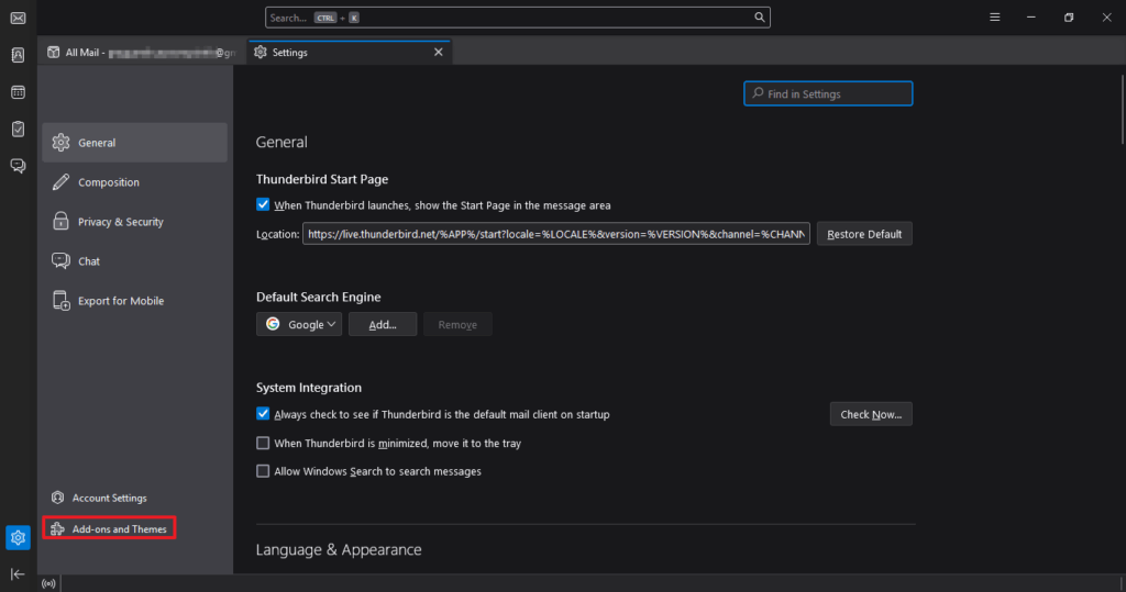 choose add-ons and themes