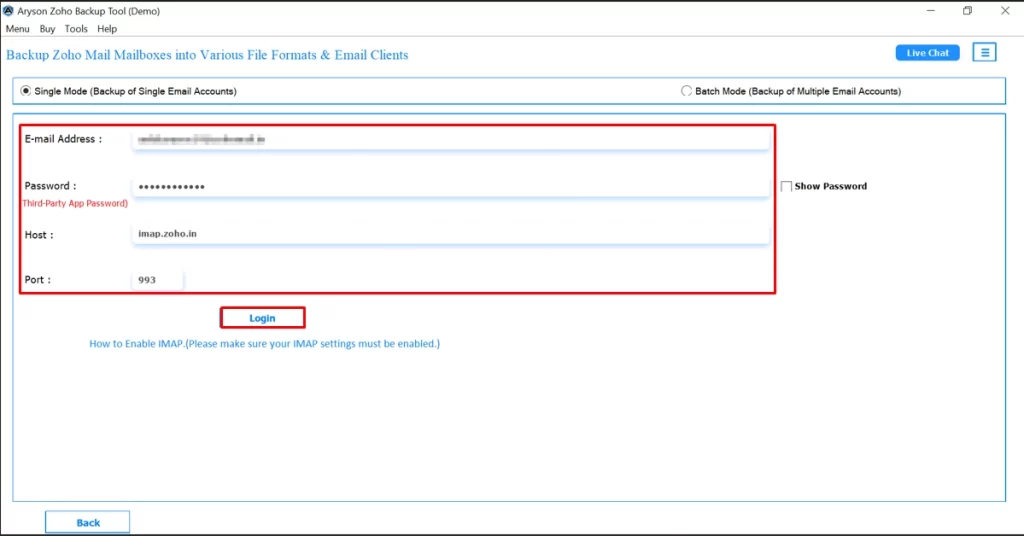 Input your Zoho credentials and click on the login button.