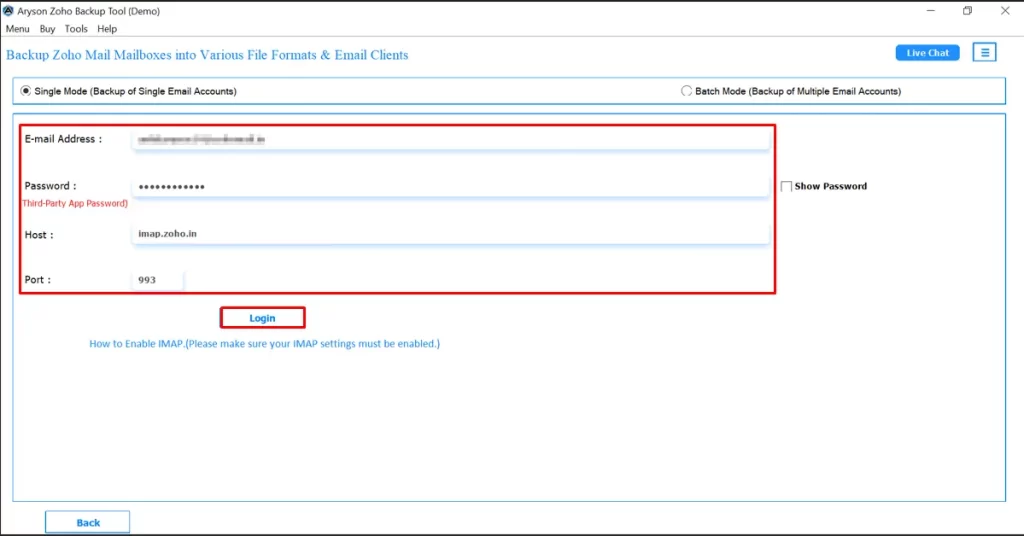 Enter Zoho credentials and click on the Login button.