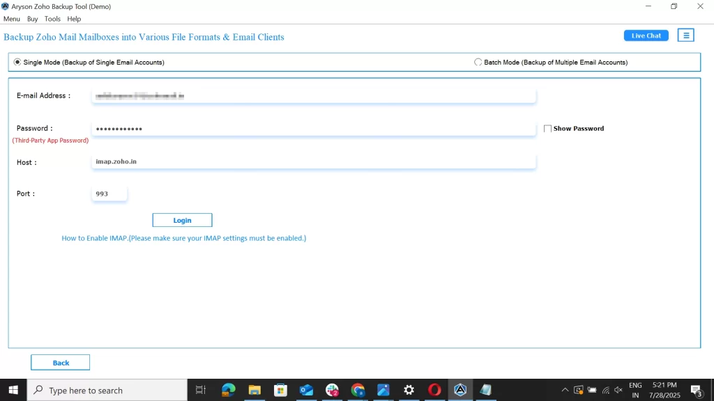 Log in with Zoho Mail and password
