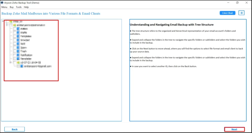 Select one or more files to export to EML and hit the Next button. 