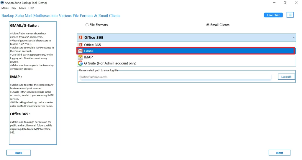Choose email as Gmail