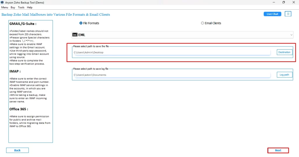 Select the desired location for the resultant file and hit the Next button.