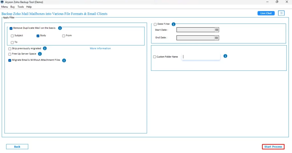 Click on the Start Process button.