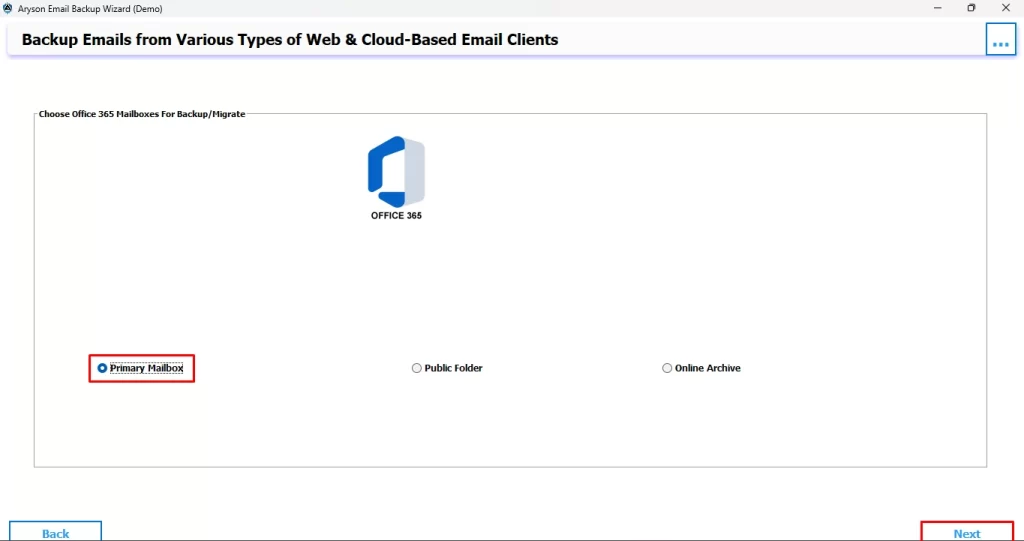 Select the mailbox folders you wish to move and click Next.