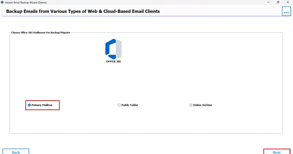 Select the desired Mailbox folder and click Next. 
