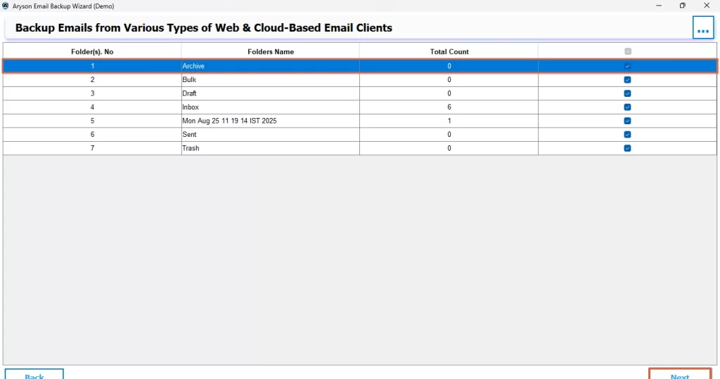 Preview and select the desired AOL Mail files.
