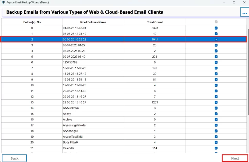 Cross-verify your chosen emails. Once checked, click Next again.