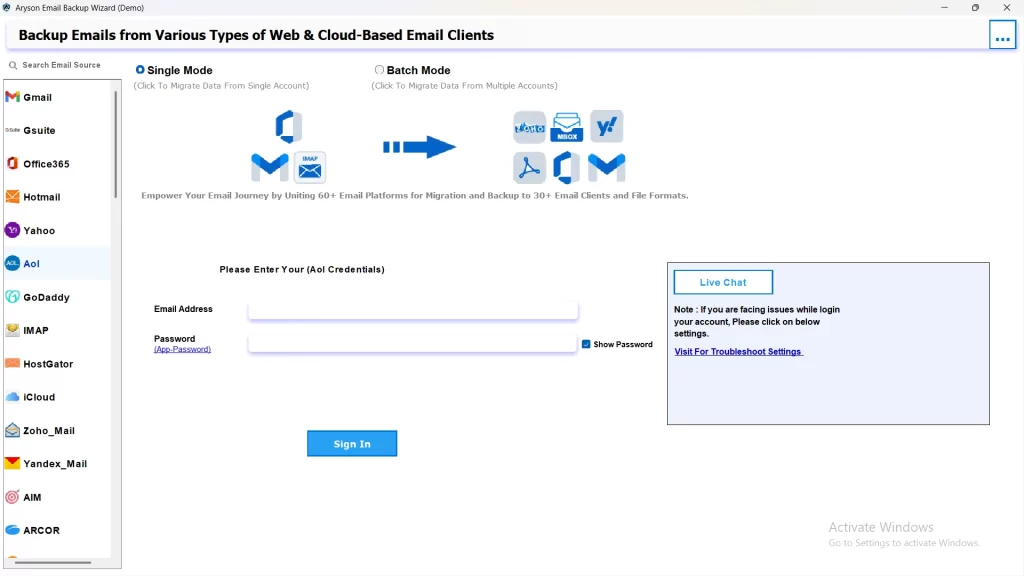 Download and run the Aryson Email Backup Wizard.
