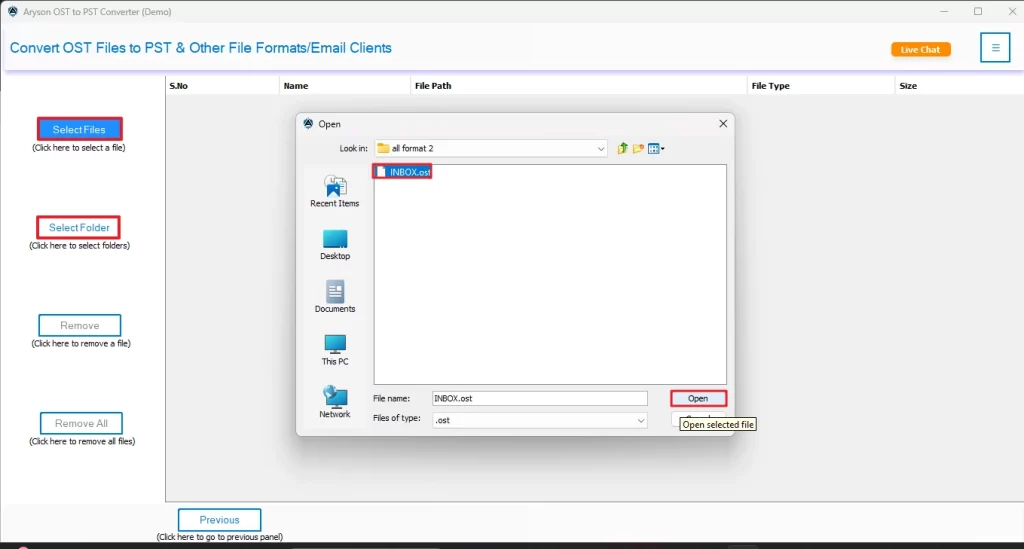 Open your desired OST files to export & hit Next.