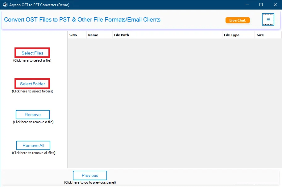 Select files/folders and navigate to ost files.