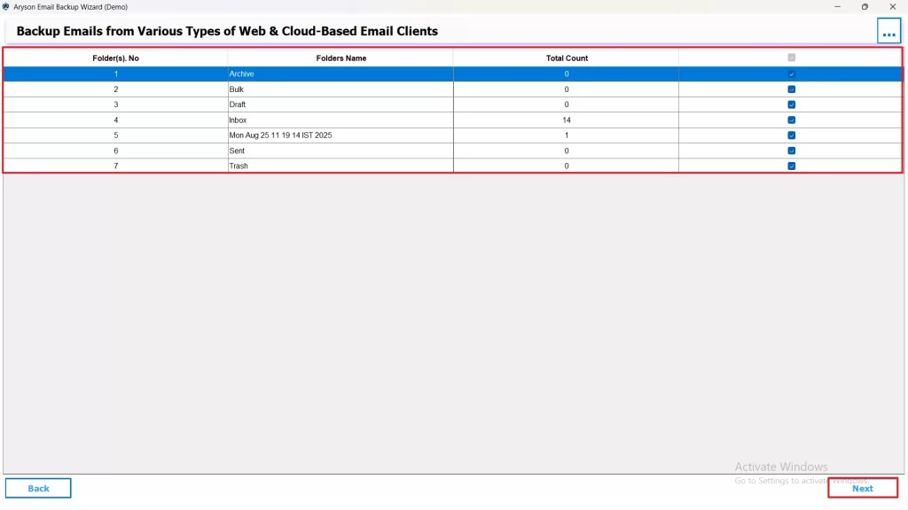 Select files/folders and click Next.