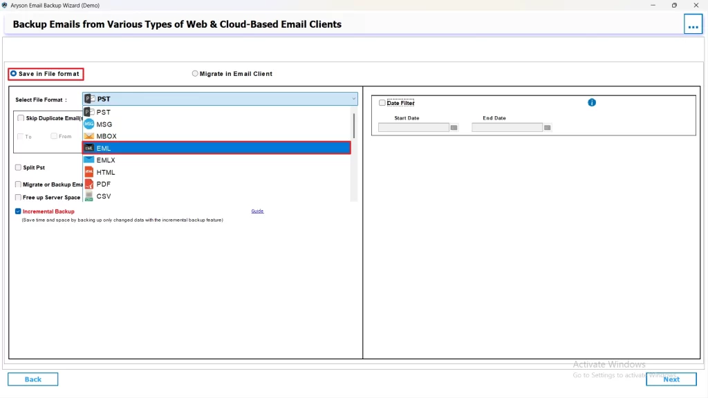 Choose EML and click Next.