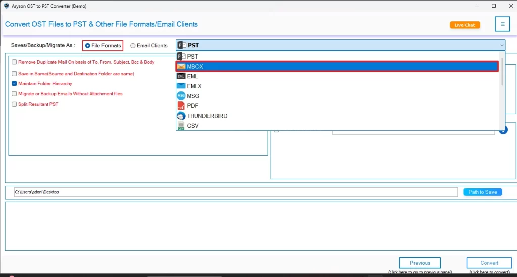 Select MBOX.