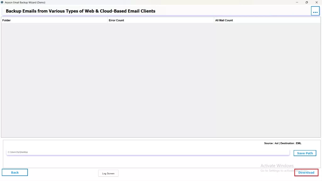 Choose a location on your system and click Start Export.