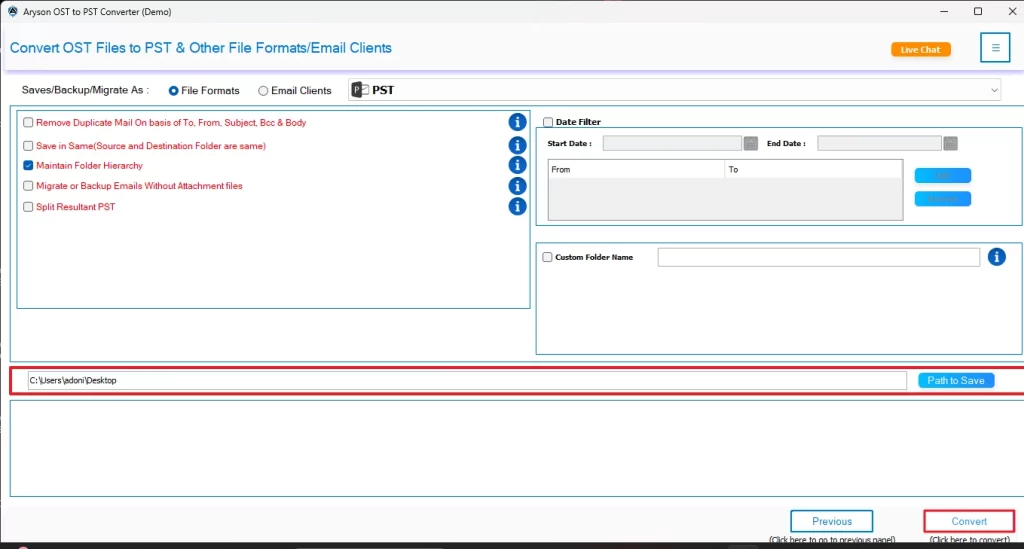 Provide the path to save & click Convert.