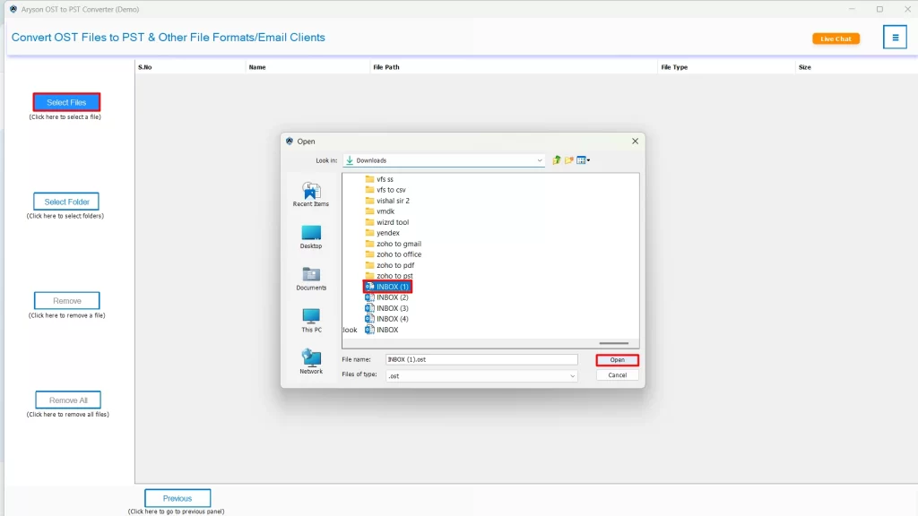 Click on Select Files/Folders.