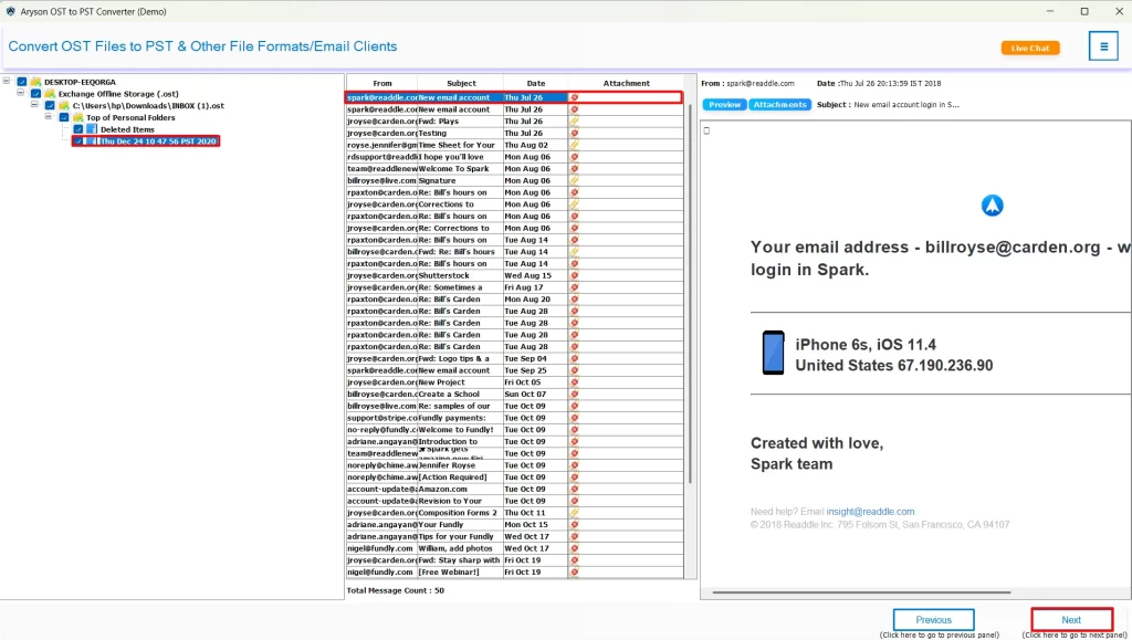 Select and preview your selected OST files and click Next.