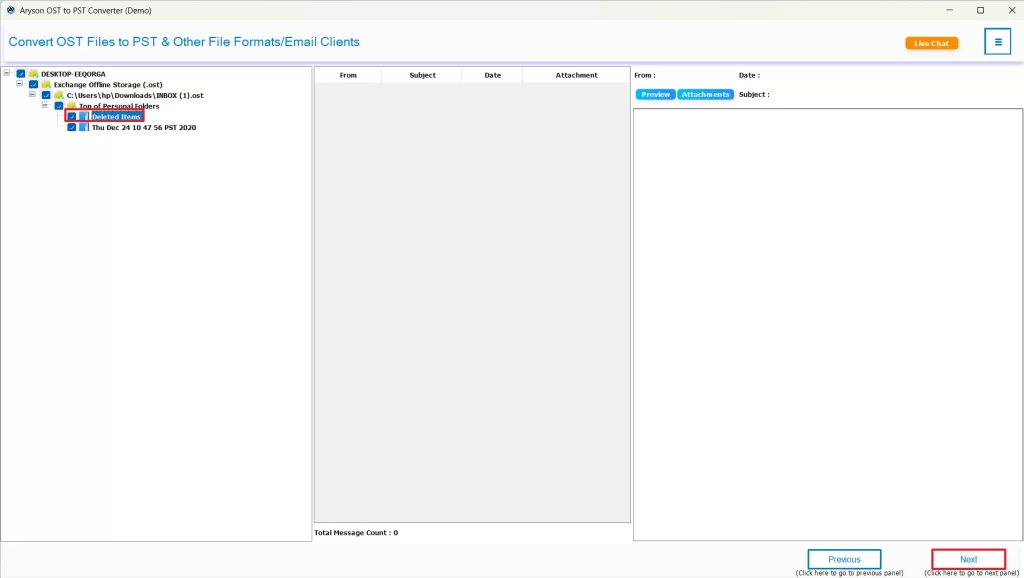 Select one or more files to preview & click Next.