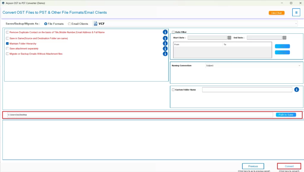 Provide the location to save the output files & click Convert.
