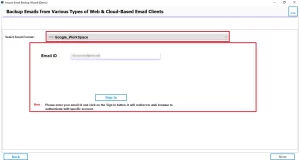 select the Google Workspace and enter credentials.