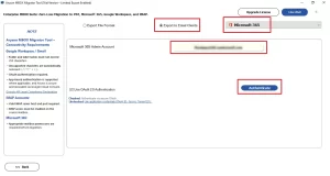 Select Office 365 and enter the login credentials.