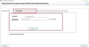 select iCloud and enter the login credentials.