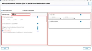 Select EML and apply given filters for export.