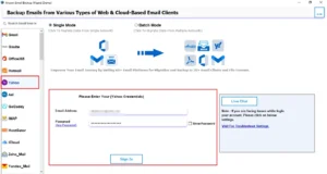 Select Yahoo Mail and enter the login credentials.