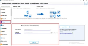Select Yahoo Mail and enter the credentials and login.