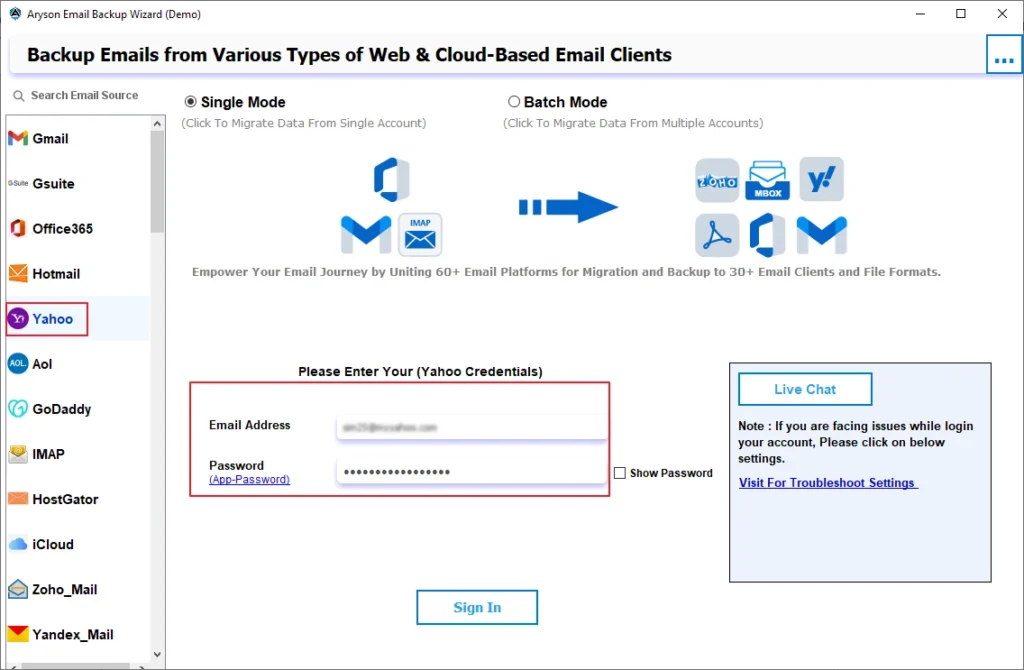 enter your Yahoo Mail credentials